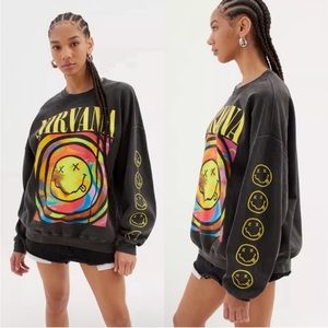 Urban Outfitters Nirvana Smile Overdyed Crew Neck Sweatshirt